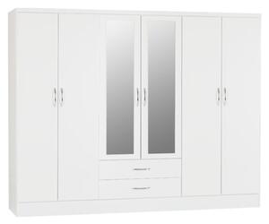 Mack Oak Wooden Wardrobe With 6 Doors White Gloss Front