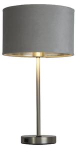 Finn Grey Velvet Shade Table Lamp With USB In Satin Nickel