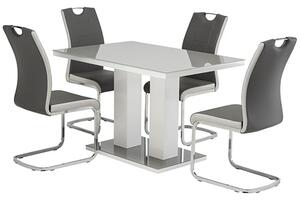 Aarina Grey Gloss Dining Table With 4 Samson Grey Chairs