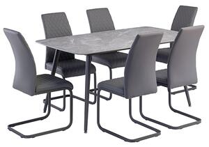 Coveta Grey Ceramic Dining Table With 6 Huskon Grey Chairs