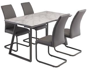 Atden Marble Dining Table In Grey With 4 Huskon Grey Chairs