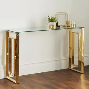 Solana Clear Glass Console Table With Gold Metal Frame