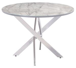 Atden Round Marble Dining Table In Grey With Chrome Legs