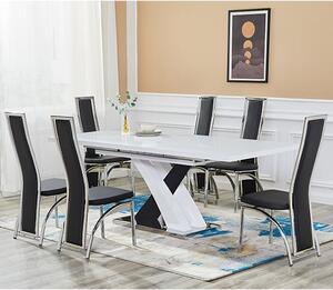 Axara Large Extending Grey Dining Table 6 Chicago Black Chairs