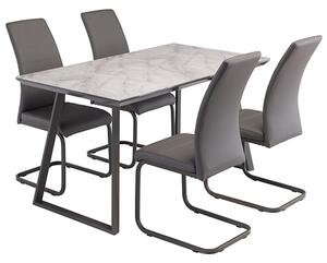 Atden Marble Dining Table In Grey With 4 Michton Grey Chairs