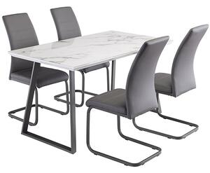 Wivola Marble Effect Dining Table With 4 Michton Grey Chairs