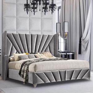 Pikeville Plush Velvet Super King Size Bed In Grey