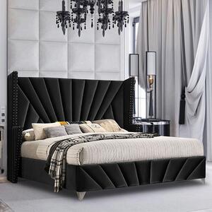 Pikeville Plush Velvet Super King Size Bed In Black