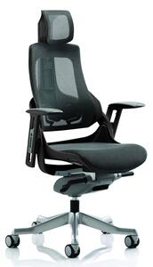 Zure Black Frame Headrest Office Chair In Charcoal With Arms