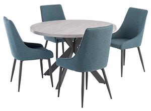 Remika Grey Wooden Dining Table With 4 Remika Teal Chairs