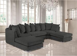 Boise U-Shape Plush Velvet Corner Sofa In Charcoal