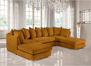 Boise U-Shape Plush Velour Fabric Corner Sofa In Gold