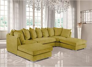 Boise U-Shape Plush Velour Fabric Corner Sofa In Grass