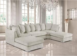 Boise U-Shape Plush Velour Fabric Corner Sofa In Cream