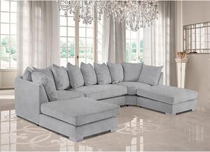 Boise U-Shape Plush Velour Fabric Corner Sofa In Silver