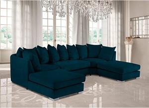 Boise U-Shape Plush Velour Fabric Corner Sofa In Peacock