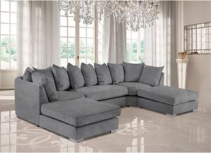 Boise U-Shape Plush Velvet Corner Sofa In Steel