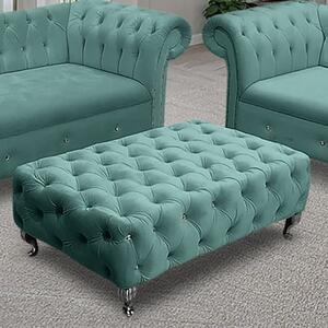 Izu Plush Velvet Footstool In Seaspray