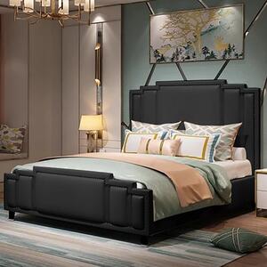 Enumclaw Plush Velvet Super King Size Bed In Black