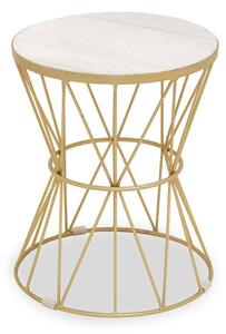 Mekbuda Round White Marble Top Side Table With Gold Frame