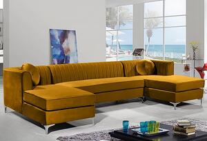 Asbury U-Shape Plush Velvet Corner Sofa In Gold