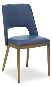 Glidden Blue Leather Dining Chairs With Brass Legs In Pair