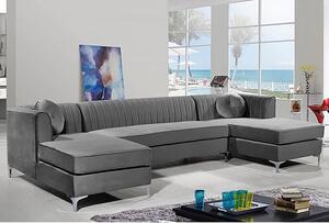 Asbury U-Shape Plush Velvet Corner Sofa In Grey