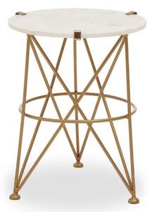 Mekbuda Round White Marble Top Side Table With Angular Legs