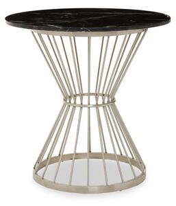 Anza Round Black Marble Top Side Table With Silver Metal Base