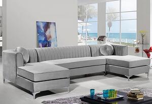 Asbury U-Shape Plush Velvet Corner Sofa In Silver