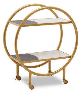 Arenza Two Tone Marble Shelves Drinks Trolley With Gold Frame