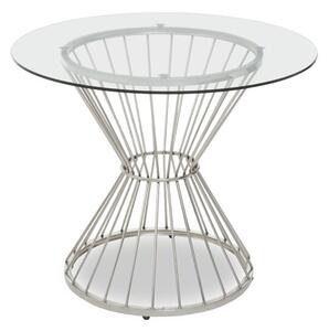 Anza Round Clear Glass Top Dining Table With Silver Metal Base