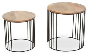 Santorini Round Wooden Set Of 2 Side Tables In Natural