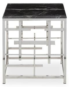 Aralia Black Marble Top Side Table With Silver Metal Frame