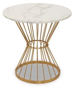 Anza Round White Marble Top Side Table With Silver Metal Base