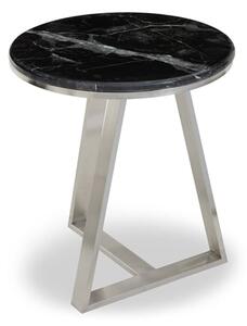 Alvara Round Black Marble Top Side Table With Silver Base