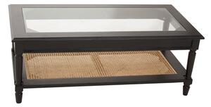 Corson Clear Glass Coffee Table With Rattan Undershelf In Black