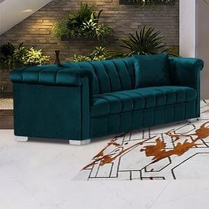 Kenosha Malta Plush Velour Fabric 3 Seater Sofa In Emerald