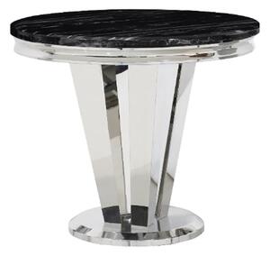 Leming Round Marble Dining Table In Black With Chrome Base