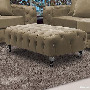 Worley Malta Plush Velour Fabirc Footstool In Parchment