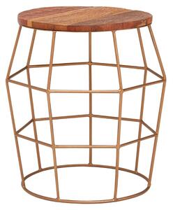 Santorini Round Wooden Side Table With Gold Frame In Natural