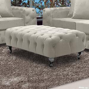 Worley Malta Plush Velour Fabirc Footstool In Cream