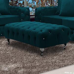 Worley Malta Plush Velour Fabirc Footstool In Emerald