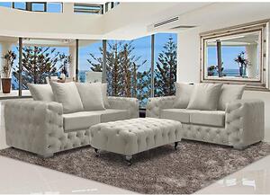 Worley Velour Fabric 2 Seater And 3 Seater Sofa In Cream