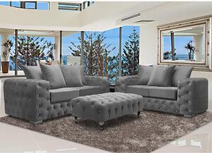 Worley Velour Fabric 2 Seater And 3 Seater Sofa In Grey