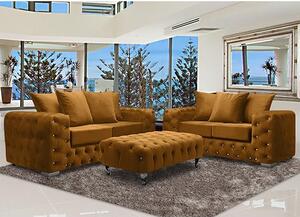 Worley Velour Fabric 2 Seater And 3 Seater Sofa In Gold