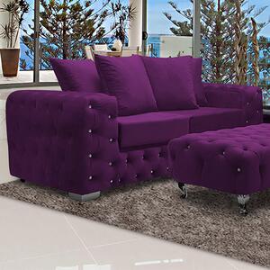 Worley Malta Plush Velour Fabirc 3 Seater Sofa In Boysenberry