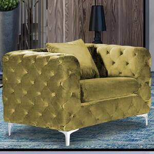 Mills Malta Plush Velour Fabric Armchair In Grass