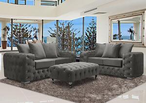 Worley Velour Fabric 2 Seater And 3 Seater Sofa In Putty