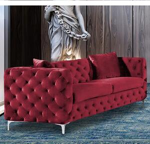 Mills Malta Plush Velour Fabric 3 Seater Sofa In Red